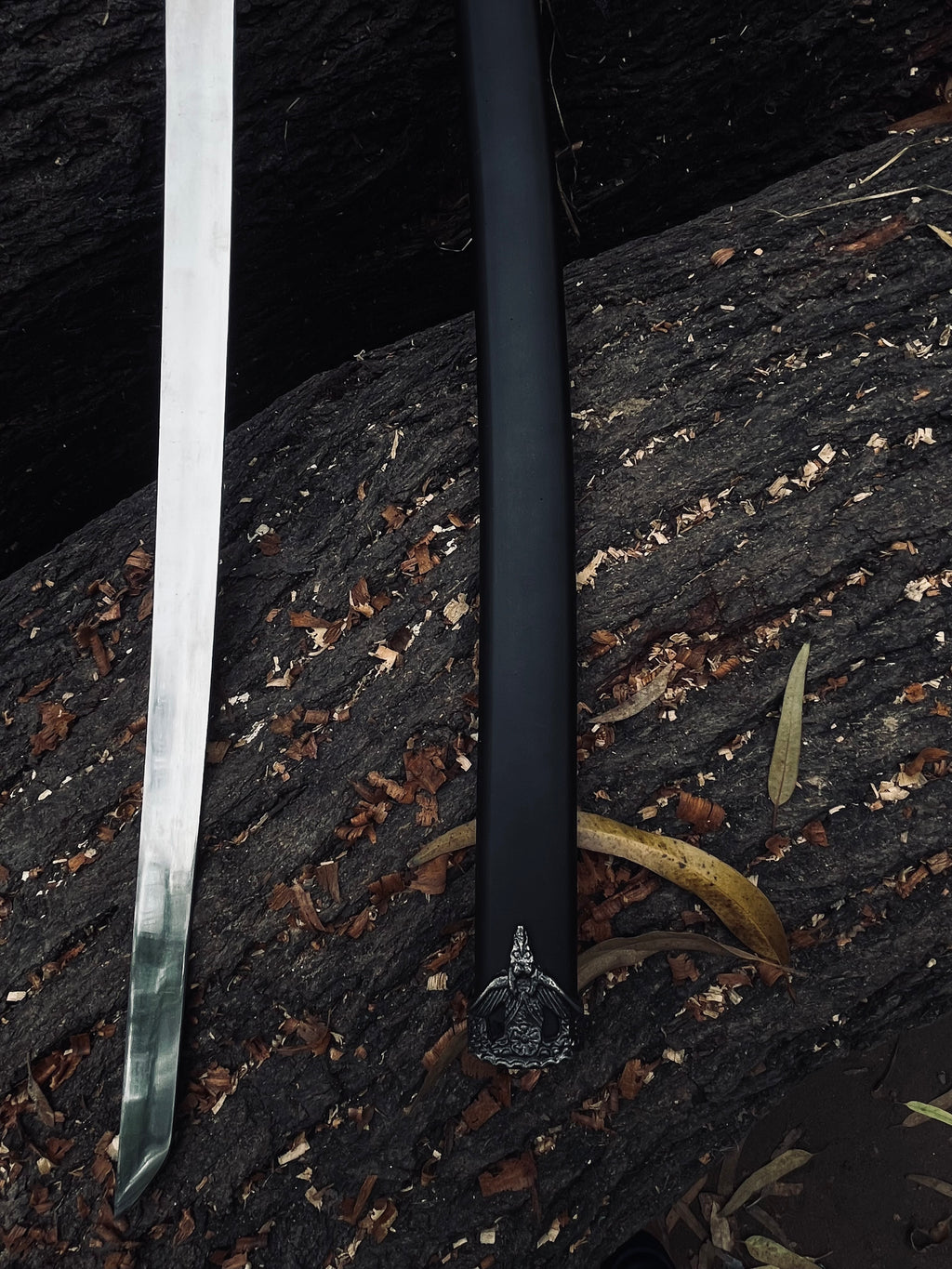 Premium black medium size katana with silver polish blade