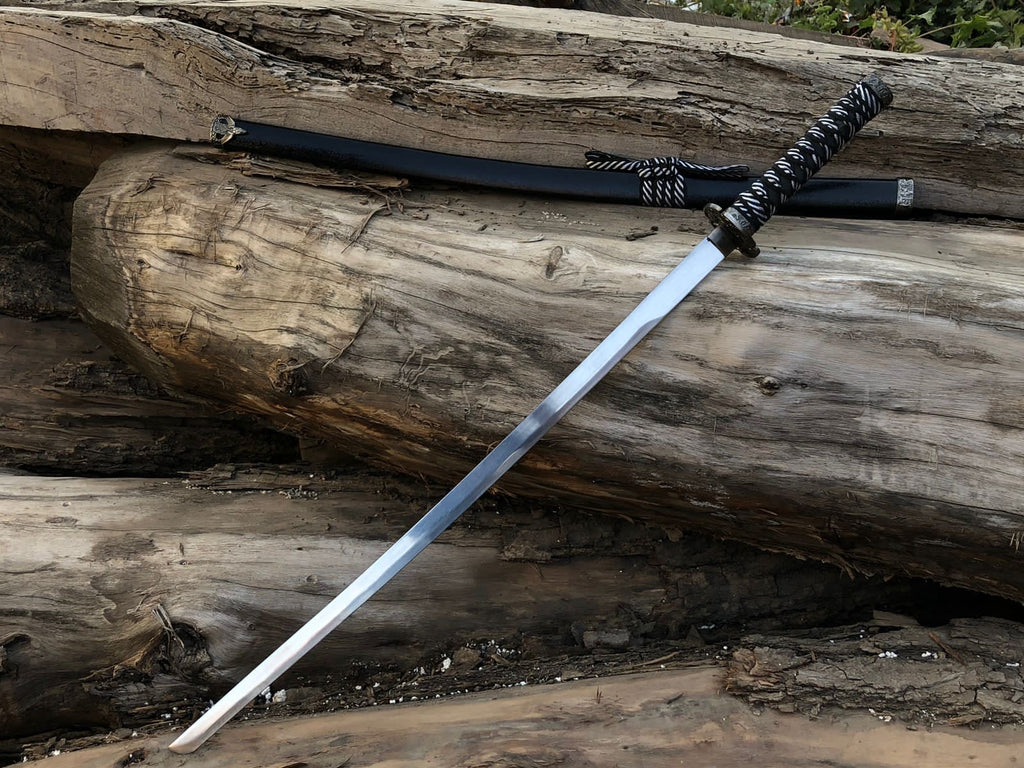 Premium black katana with silver wrapping