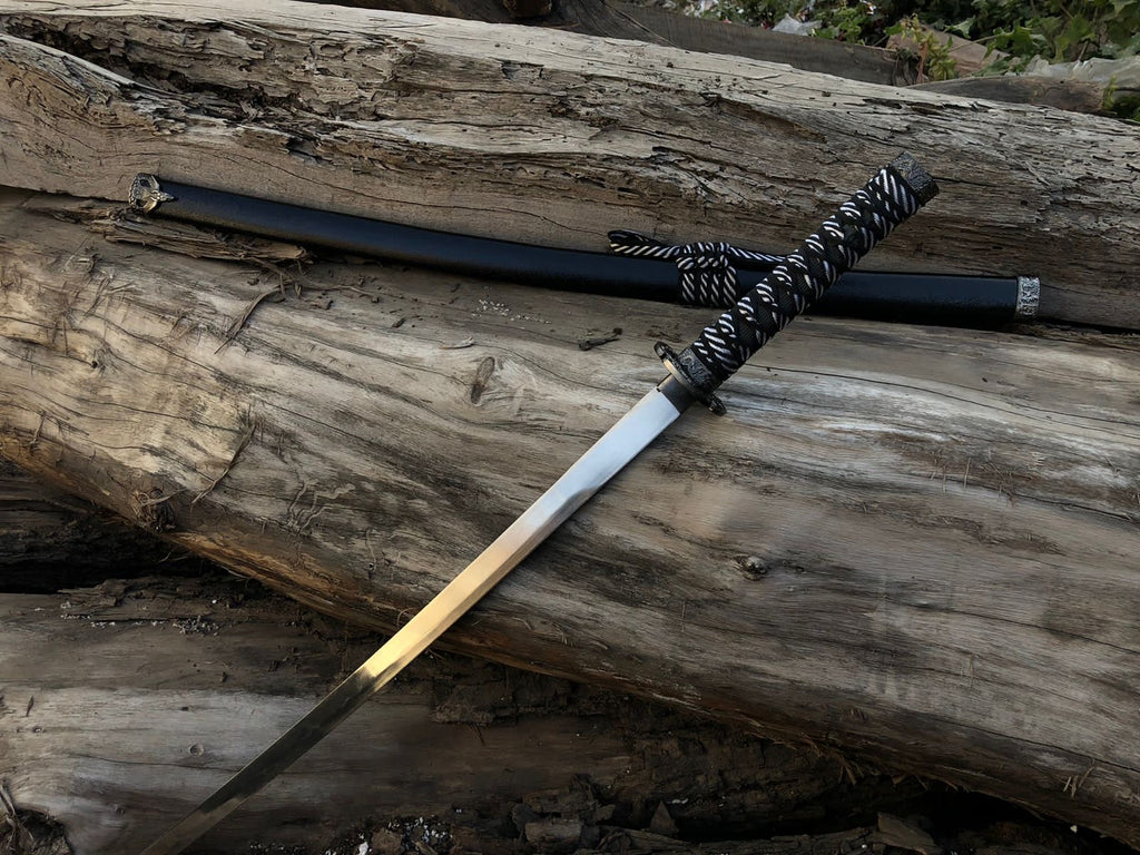 Premium black katana with silver wrapping