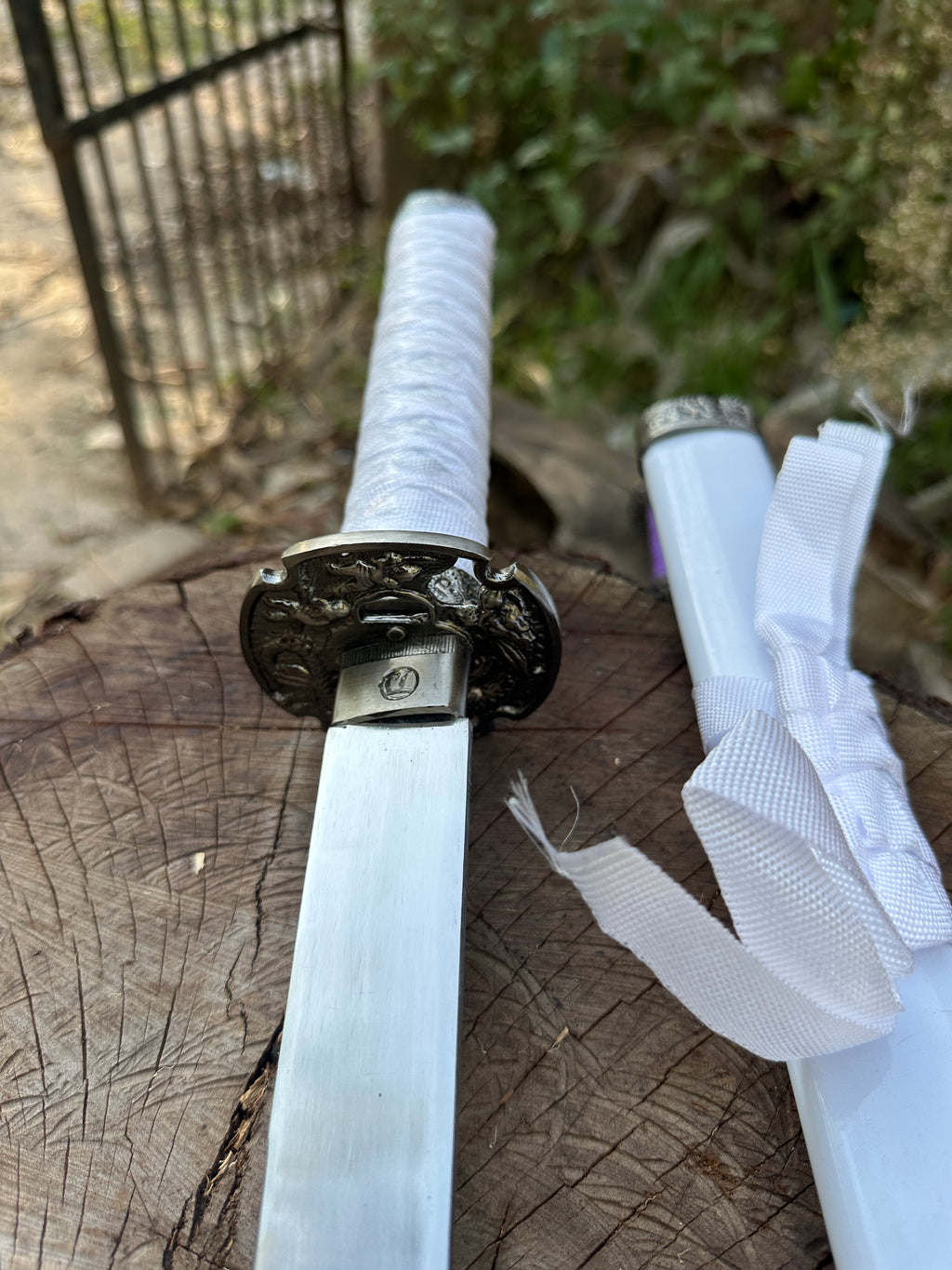 Premium white katana with silver polish blade