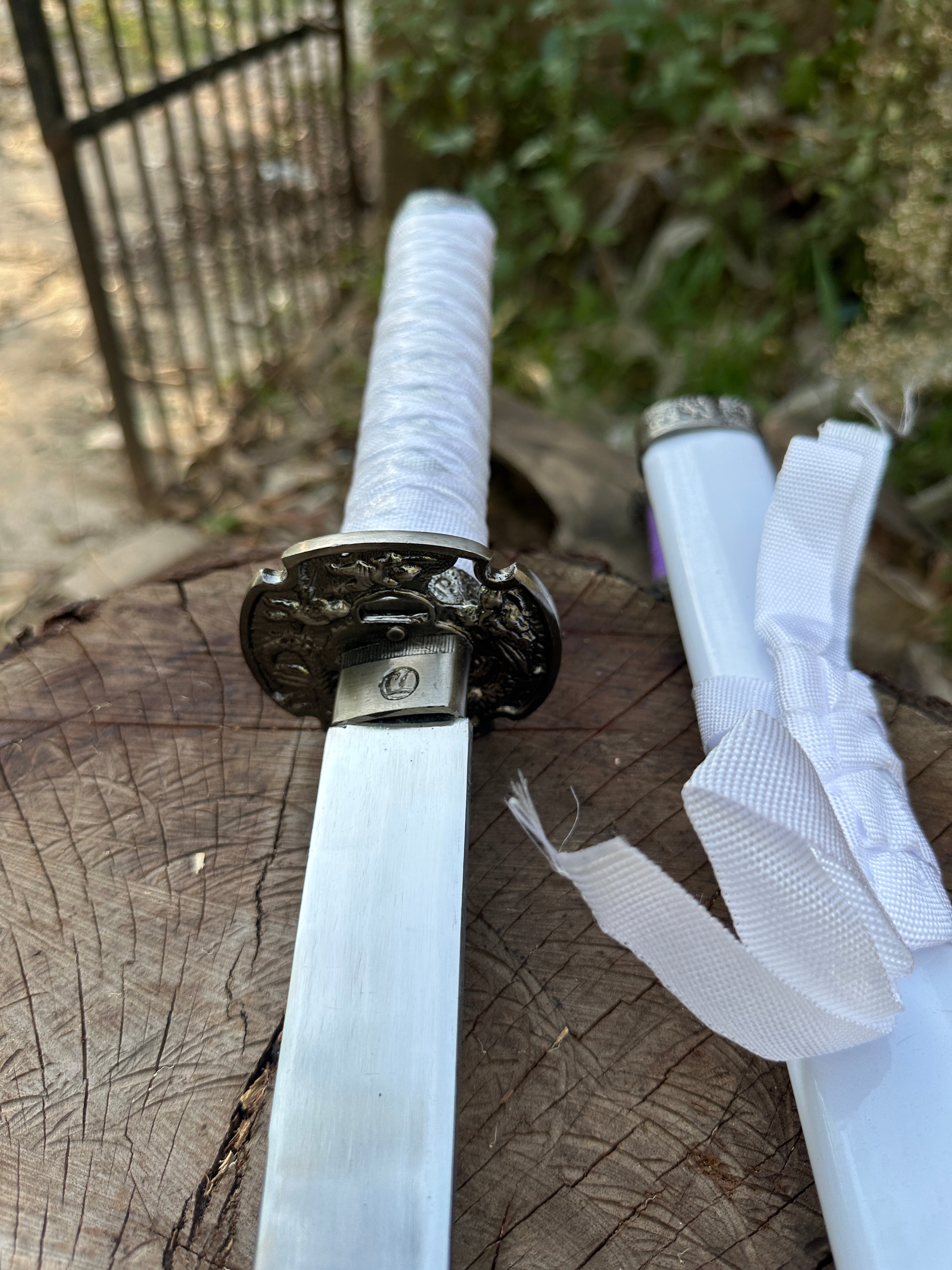 Premium white katana with silver polish blade