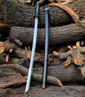 Black saumrai katana sword with silver polish blade