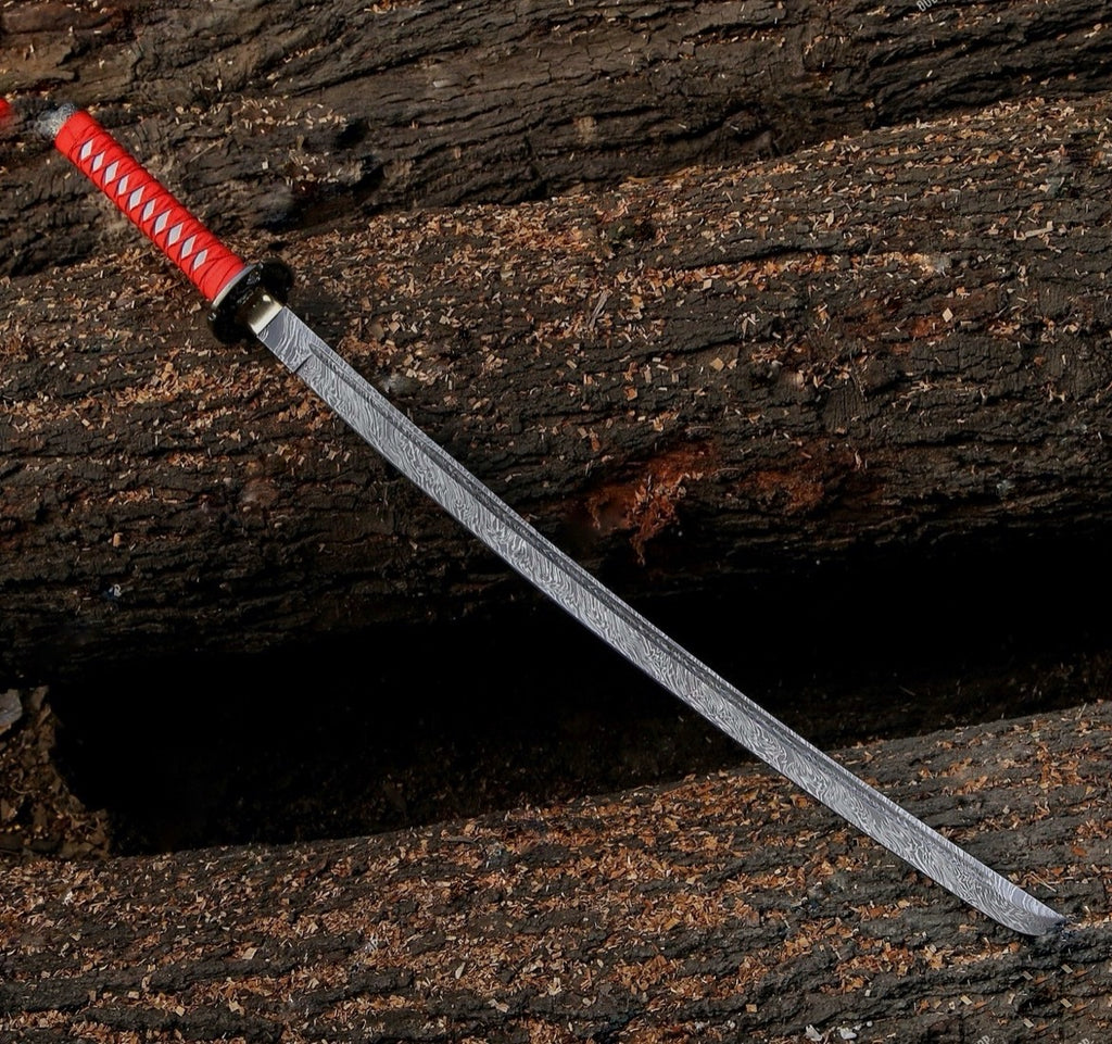 Handmade black&red Damacus samurai katana