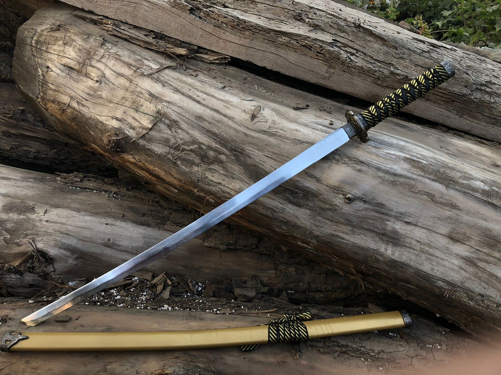 Premium golden katana with silver blade